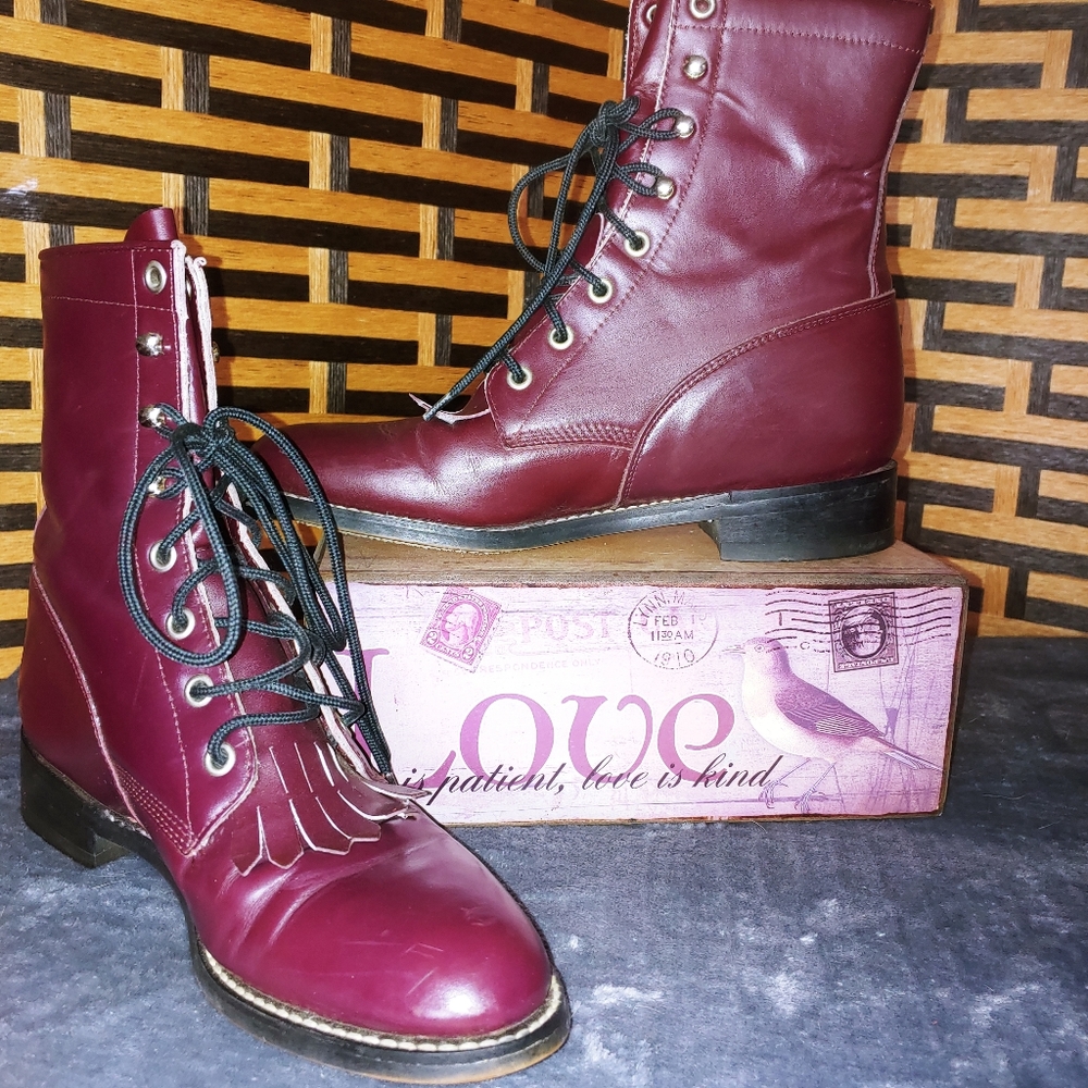 Diamond J Leather Roper Lace Up Boots◇ - Picture 2 of 13
